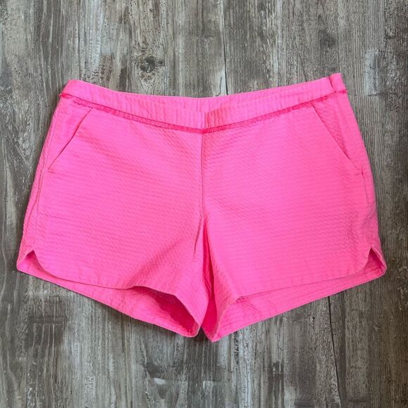 Lilly Pulitzer Pants - Lilly Pulitzer Adie Pink Sunset Textured Fringe Flat Front Cotton Shorts Size 8